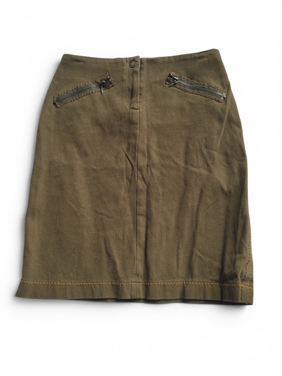 Vintage Dresses & Skirts - Vintage 90s Grunge Olive Green Mini Skirt with Zipper Accents  XS / 2